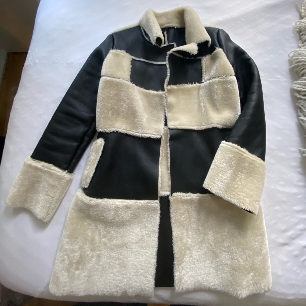 Love Token faux leather & shearling patchwork coat